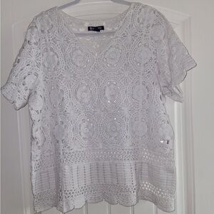 Roaman's White Lace Sweatshirt